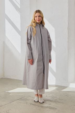بارانی و بادگیر حجاب طوسی زنانه اورسایز QANU - کد 917682973