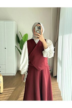 ست بالاتنه و پائین تنه حجاب زرشکی زنانه Çan Genel Markalar - کد 917688127