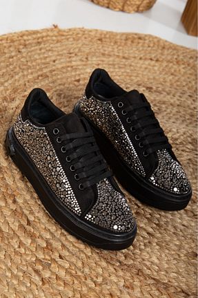 کفش اسنیکر مشکی زنانه بند دار ROSA SHOES - کد 917776997
