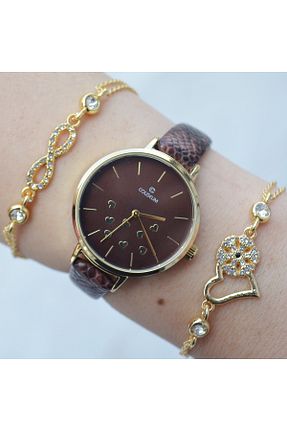 ست ساعت مچی قهوه ای زنانه آبکاری یونی COLESİUM - کد 904855626