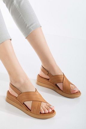 صندل قهوه ای زنانه پاشنه ضخیم ANALİN SHOES - کد 904958041