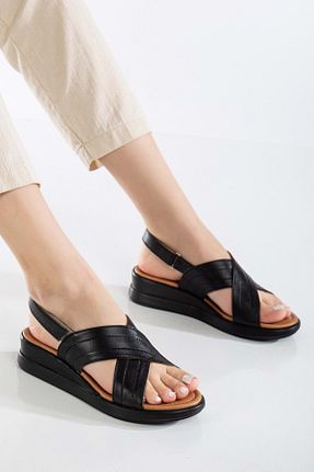 صندل مشکی زنانه پاشنه تخت ANALİN SHOES - کد 904958312