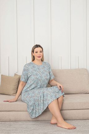 لباس شب سایز بزرگ سبز زنانه طرح دار Asel - کد 904971454