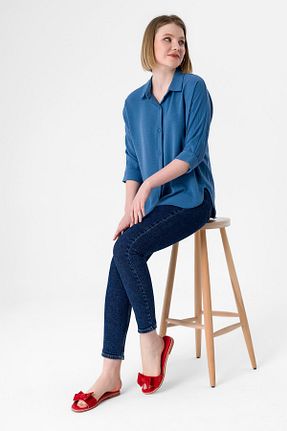 پیراهن سرمه ای زنانه Relaxed Şimal - کد 689173419