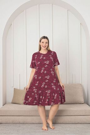 لباس شب سایز بزرگ زرشکی زنانه طرح دار Asel - کد 904971397