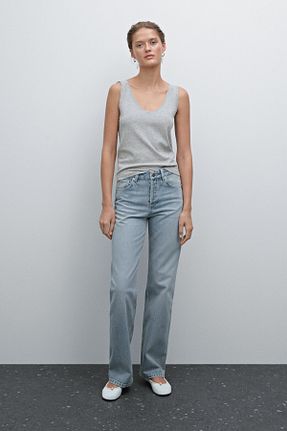 شلوار جین سرمه ای زنانه پاچه گشاد Massimo Dutti - کد 905050354