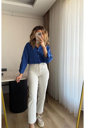 شلوار جین سفید زنانه فاق بلند ESMA GÜL BUTİK - کد 905058213