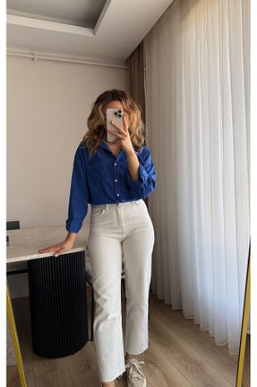 شلوار جین سفید زنانه فاق بلند ESMA GÜL BUTİK - کد 905058213