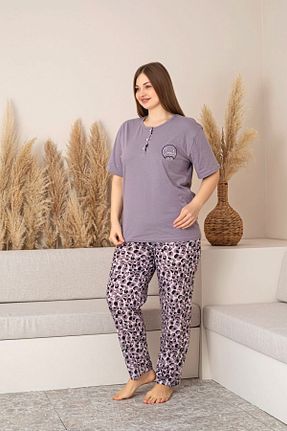 ست لباس راحتی سایز بزرگ بنفش زنانه گلدار Nisanca - کد 904464343