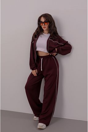 ست بالاتنه و پائین تنه زرشکی زنانه بافتنی FACETTE - کد 904986914
