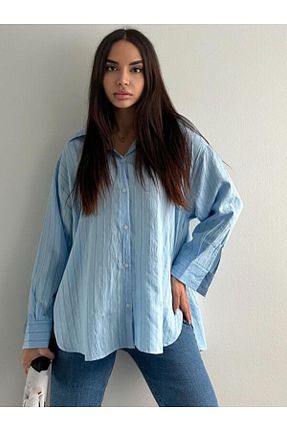 پیراهن آبی زنانه اورسایز MORBEYAZ - کد 905106238