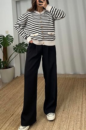 شلوار پارچه ای مشکی زنانه بلند EGELİMODA - کد 905108741
