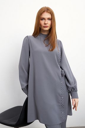 ست بالاتنه و پائین تنه حجاب طوسی زنانه رگولار VAVİNOR - کد 905263746