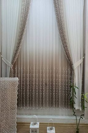 پرده توری قهوه ای ریل دار farbateks - کد 227083799