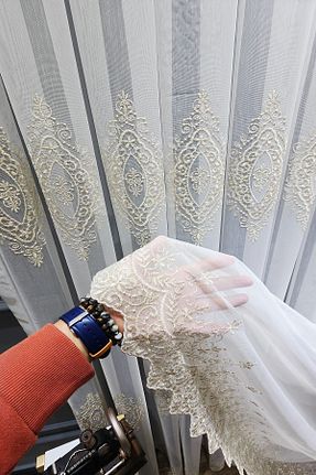 پرده توری طلائی ریل دار farbateks - کد 817877053