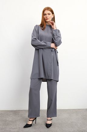 ست بالاتنه و پائین تنه حجاب طوسی زنانه رگولار VAVİNOR - کد 905263746