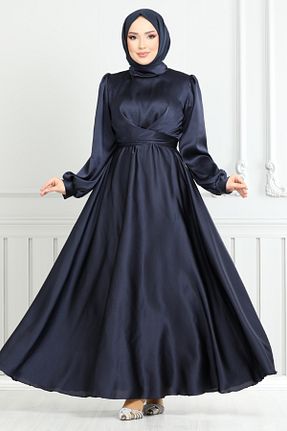 لباس مجلسی حجاب سرمه ای Boyundan Bağlamalı ModaMerve - کد 905269012