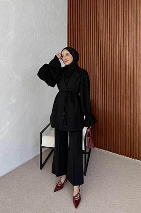 ست بالاتنه و پائین تنه مشکی زنانه پلی استر Melike Tatar - کد 905268404