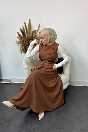 ست بالاتنه و پائین تنه قهوه ای زنانه بافتنی Tesettür Diyarı - کد 905298649