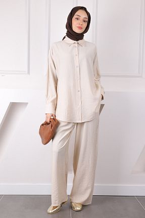 ست بالاتنه و پائین تنه حجاب بژ زنانه رگولار İmajButik - کد 905314972