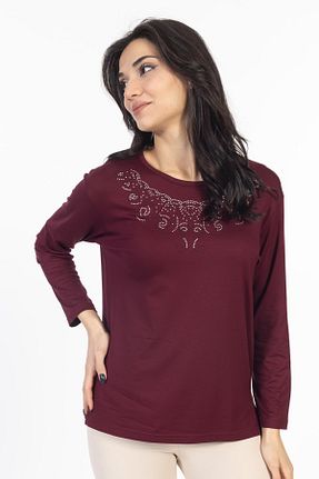 بلوز زرشکی زنانه طرح دار Mutlu City - کد 799909332