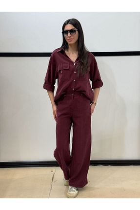 ست بالاتنه و پائین تنه زرشکی زنانه بافتنی EGZOTİK ASORTİK - کد 905344465