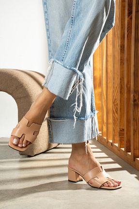 دمپائی بژ زنانه چرم مصنوعی ZENNESHOES - کد 750294254