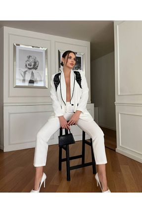 ست بالاتنه و پائین تنه سفید زنانه بافتنی MİSSNESİL - کد 905373858