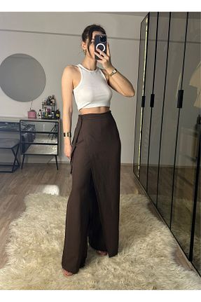 شلوار قهوه ای زنانه کتان NET OF NOT - کد 905376543
