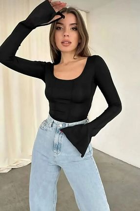 تیشرت مشکی زنانه کراپ HASREYA - کد 823917484