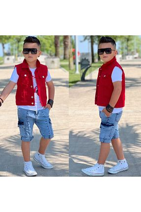 ست بالاتنه و پائین تنه قرمز بچه گانه جین Burçak Butik - کد 917259043