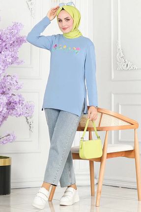 تونیک حجاب آبی زنانه پنبه ای Aşkın fashion - کد 917687812