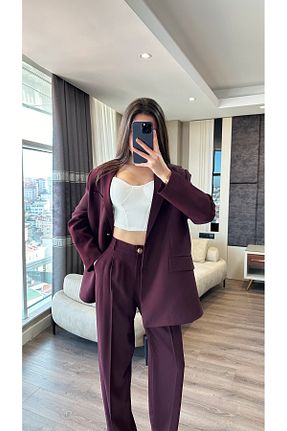 ست بالاتنه و پائین تنه زرشکی زنانه بافتنی DUBAİ - کد 905424641
