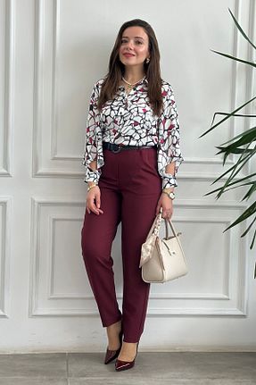 شلوار زرشکی زنانه بافتنی Yağmur Butik - کد 905507809