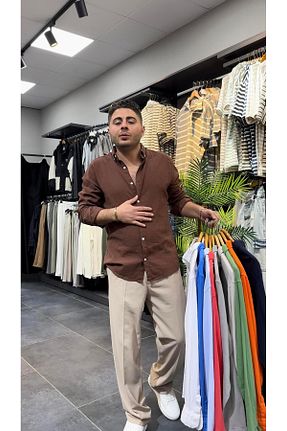 پیراهن قهوه ای مردانه اورسایز MODA - کد 905515989