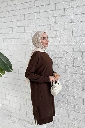 تونیک حجاب قهوه ای زنانه جین Melike Tatar - کد 880144392