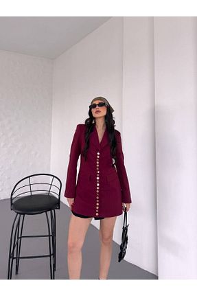کت بلیزر زرشکی زنانه پنبه - الاستین ZF BUTİK - کد 905534451