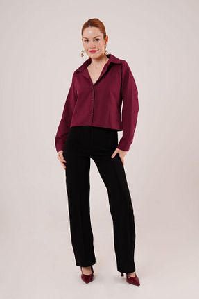 پیراهن زرشکی زنانه یقه پیراهنی 1001moda - کد 905563064