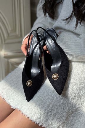 کفش پاشنه بلند کلاسیک مشکی زنانه پارچه ای NİŞANTAŞI SHOES - کد 905547118