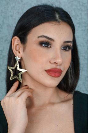 گوشواره جواهر زرد برنجی TRENDTAKI - کد 905559386