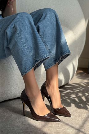 کفش استایلیتو قهوه ای پاشنه نازک NİŞANTAŞI SHOES - کد 905547943