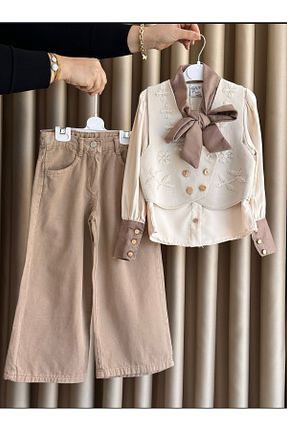 ست بالاتنه و پائین تنه قهوه ای بچه گانه بافتنی minnoşkidsbutik - کد 922487960