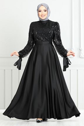 لباس مجلسی حجاب مشکی ساتن ModaMerve - کد 905643841