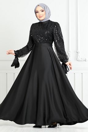 لباس مجلسی حجاب مشکی ساتن ModaMerve - کد 905643841