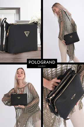 کیف دوشی مشکی زنانه چرم مصنوعی POLOGRAND London - کد 902962943