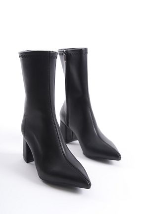 بوت / نیم بوت مشکی زنانه چرم مصنوعی CİMİLİ SHOES - کد 888118631