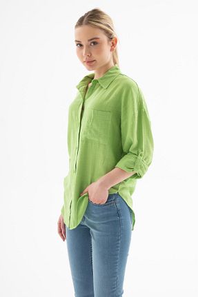 پیراهن سبز زنانه یقه پیراهنی Fashion Friends - کد 905718968