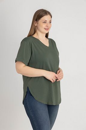 تیشرت سایز بزرگ خاکی زنانه سایز بزرگ Trendbade Butik - کد 917576182