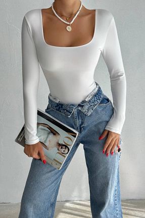 بادی سفید زنانه یقه مربعی msm fashion - کد 905768697