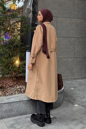 ترنچکت حجاب قهوه ای زنانه پنبه پلی استر lamelif.com - کد 905761195